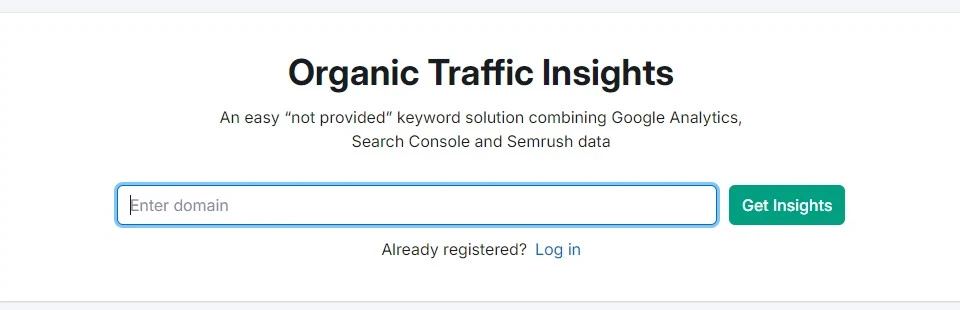 semrush organic traffic insights tool interface, illustrating an easy method on how to check organic traffic by entering a domain for detailed analytics.