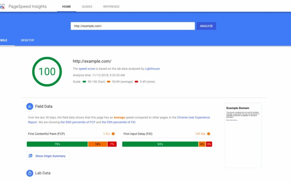 screenshot of google pagespeed insights showing a 100 score, highlighting site speed improvements that support a strong paid search strategy.