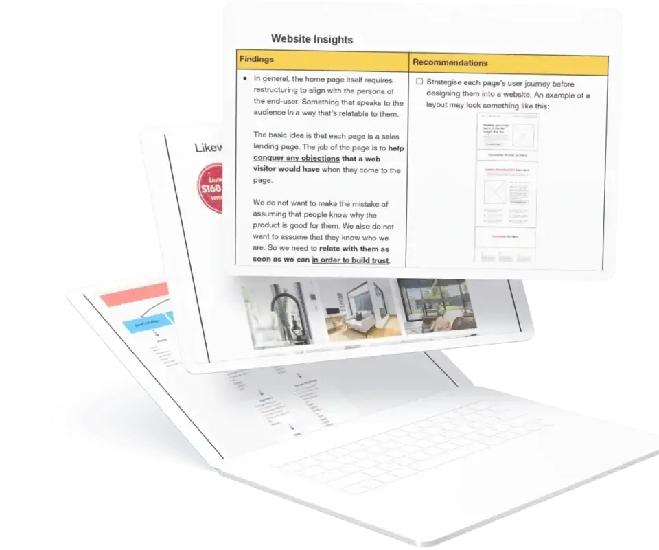 Laptop displaying 'Website Insights' document with findings and recommendations, crucial for choosing a dental Google Ads agency.