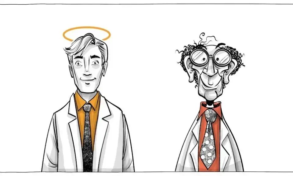 a visual representation of the halo effect, with two people depicted. one person has a halo above their head, indicating a positive perception, while the other person does not. the halo effect is a cognitive bias where an individual's positive traits or qualities lead to a positive overall impression of them, even if other aspects may not be as positive.