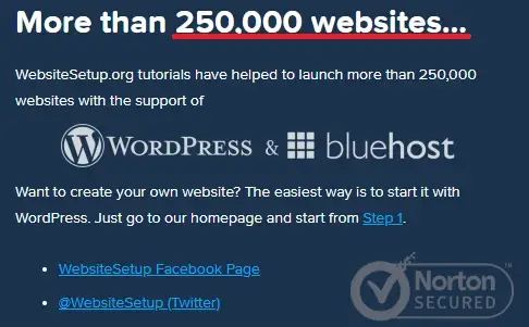 Text showing 'More than 250,000 websites' launched with WordPress and Bluehost, demonstrating a successful website optimisation strategy.