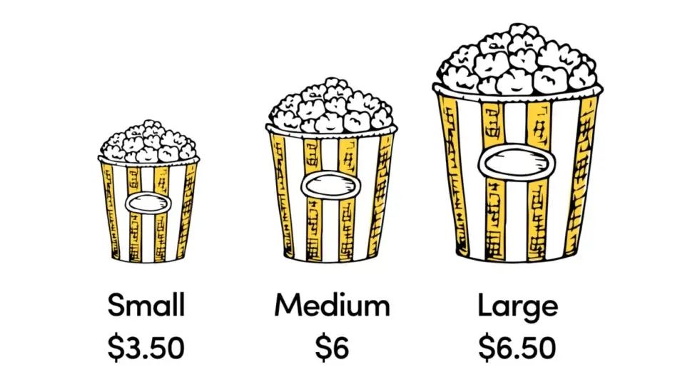 small, medium, and large popcorn