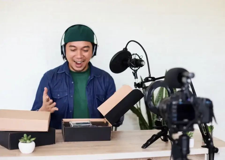 content creator filming a video, showcasing 'what is a digital marketing strategy' in action.