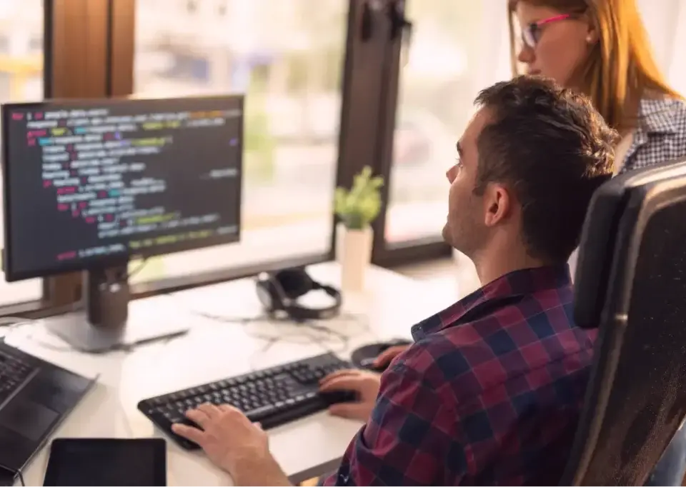 web design agency coder developing client website.