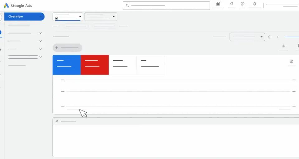 A screenshot of the Google Ads interface showing an overview dashboard with various metrics and navigation. This illustrates where to find what is Conversion Value in Google Ads.